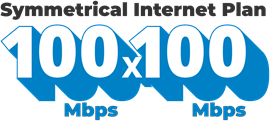 1 Mbps x 100 Mbps Symmetrical Internet Plan - $80/mo.